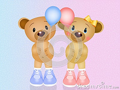 Baby bears with balloons Stock Photo