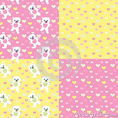 Baby bears seamless patterns set Stock Photo