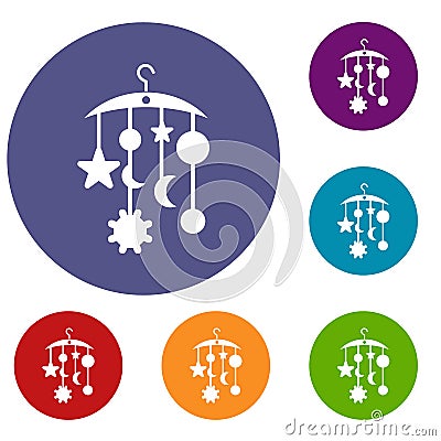 Baby bed carousel icons set Vector Illustration