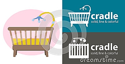 Baby bed icon. baby cradle isolated icon. cradle line, solid flat icon Vector Illustration