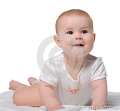 The baby on a bedsheet Stock Photo