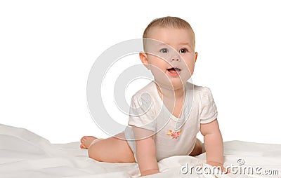 The baby on a bedsheet Stock Photo