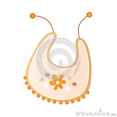 Baby bib with images of little stars and flowers Vector Illustration