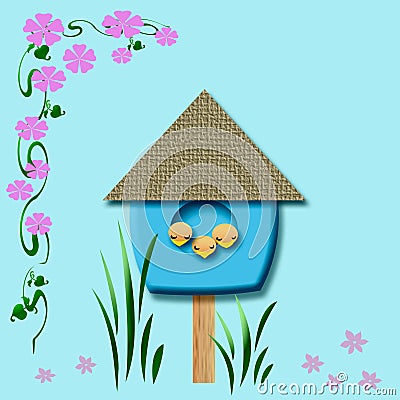 Baby birds birdhouse Cartoon Illustration