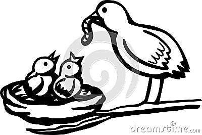 baby birds feeded by mother vector illustration Vector Illustration