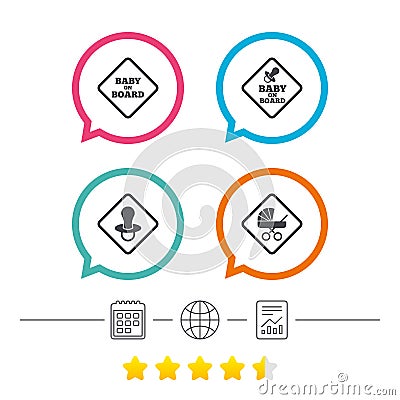 Baby on board icons. Infant caution signs. Vector Illustration