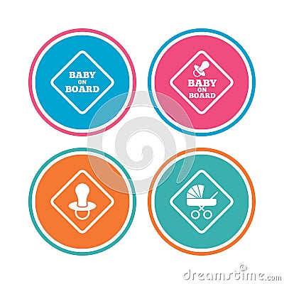 Baby on board icons. Infant caution signs. Vector Illustration