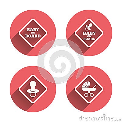 Baby on board icons. Infant caution signs Vector Illustration