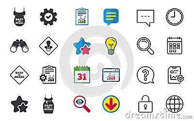 Baby on board icons. Infant caution signs. Vector Illustration