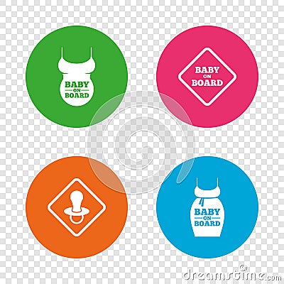 Baby on board icons. Infant caution signs. Vector Illustration