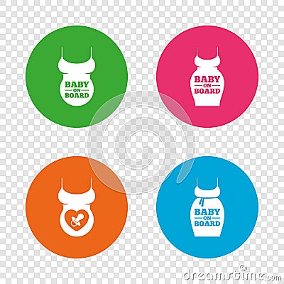 Baby on board icons. Infant caution signs. Vector Illustration