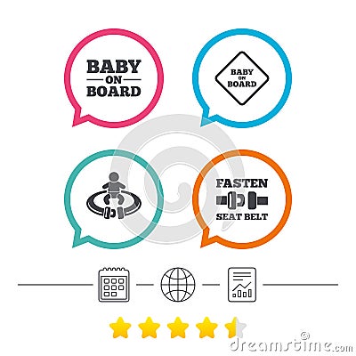 Baby on board icons. Infant caution signs. Vector Illustration