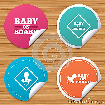 Baby on board icons. Infant caution signs. Vector Illustration