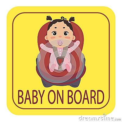 Baby on board sign. Girl with nipple fastened Vector Illustration