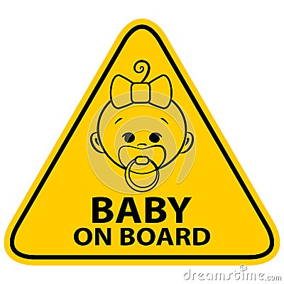 Baby on board sign with girl on white background Vector Illustration