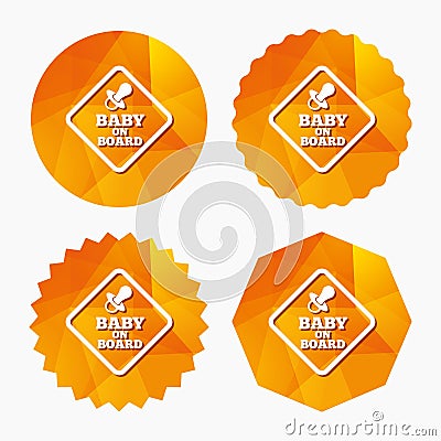 Baby on board sign icon. Infant caution symbol. Vector Illustration