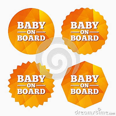 Baby on board sign icon. Infant caution symbol. Vector Illustration