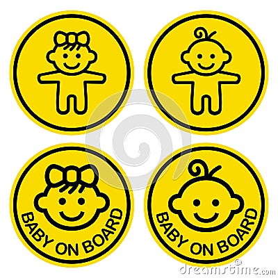 Baby on Board Sign Set. White Background. Vector Vector Illustration