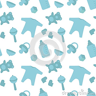 Baby born blue things pattern. Newborn decor template wrapping. Vector Illustration