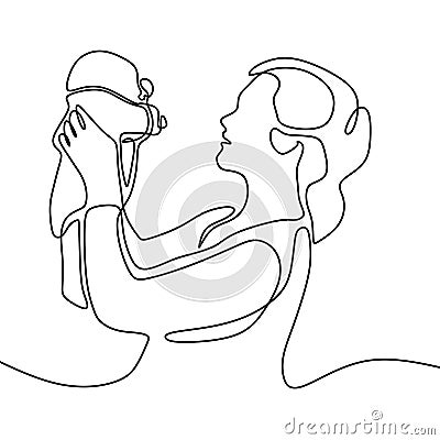 Baby born one line drawing continuous drawing. Mom really happy after her pregnant. Minimalism style vector illustration on white Vector Illustration