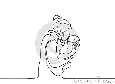 baby born one line drawing minimalist of mother and her son Vector Illustration