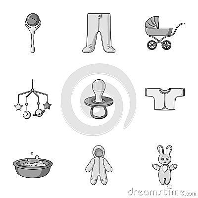 Baby born set icons in monochrome style. Big collection of baby born vector symbol stock illustration Vector Illustration