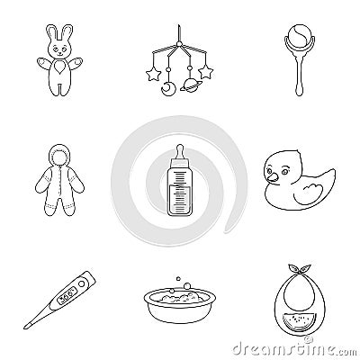 Baby born set icons in outline style. Big collection of baby born illustration Vector Illustration