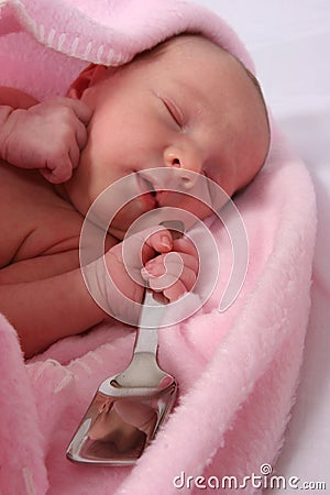 Baby Born With Silver Spoon In Her Mouth Stock Images 