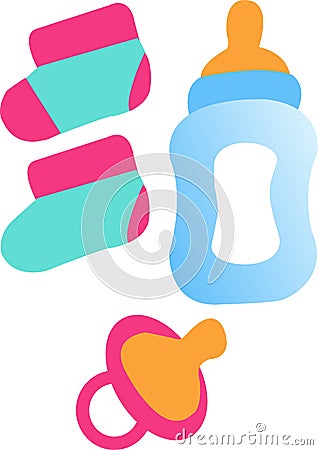Baby bottle booties pacifier vector available Stock Photo