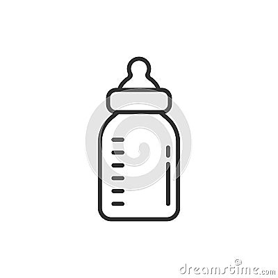 Baby bottle icon in flat style. Milk container vector illustration on white isolated background. Drink glass business concept Vector Illustration