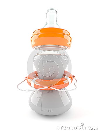 Baby bottle with life buoy Stock Photo