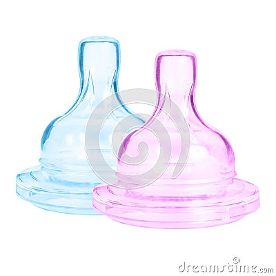 Baby bottle pink and blue Stock Photo