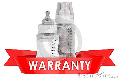 Baby bottles with infant formula, warranty concept. 3D rendering Stock Photo