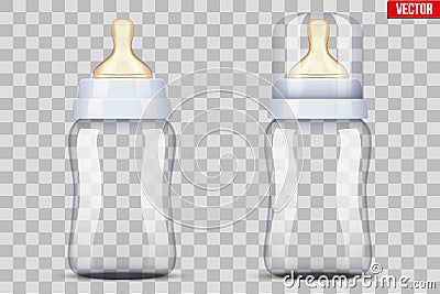 Baby bottles with nipple pacifier Vector Illustration