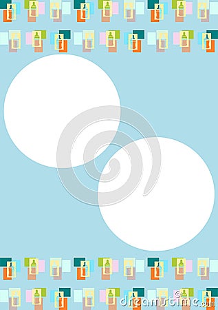 Baby bottles, template or background for infants or newborns. Vector Illustration