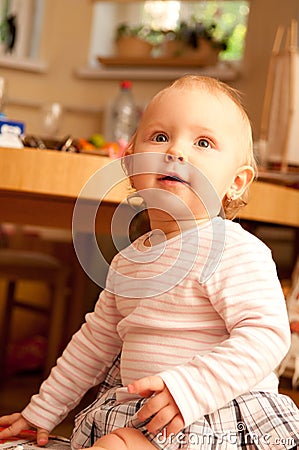 Baby on box presents Stock Photo