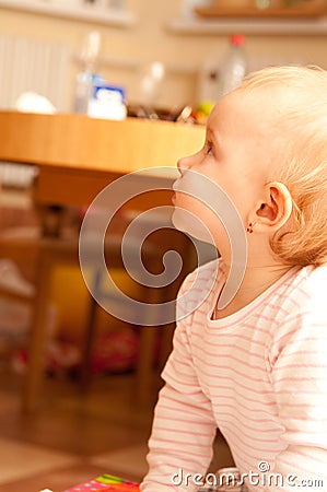 Baby on box presents Stock Photo