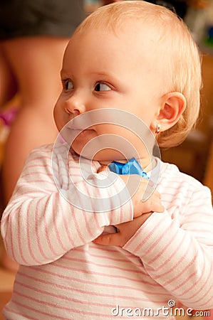 Baby on box presents Stock Photo