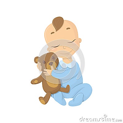 Baby boy with bear. Vector Illustration