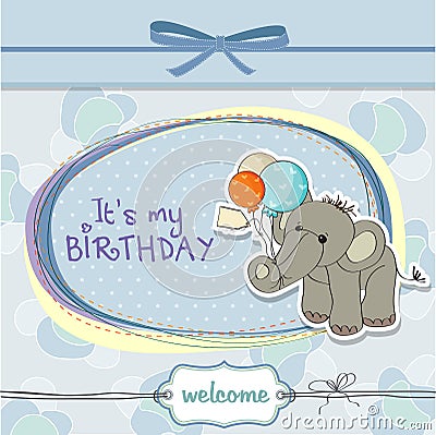 Baby boy birthday card with elephant Vector Illustration