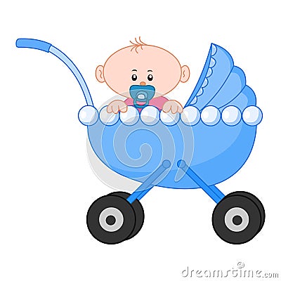 Baby boy.Cute baby boy sitting in a carriage vector illustartion Vector Illustration