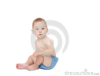 Baby boy in cloth diaper Stock Photo