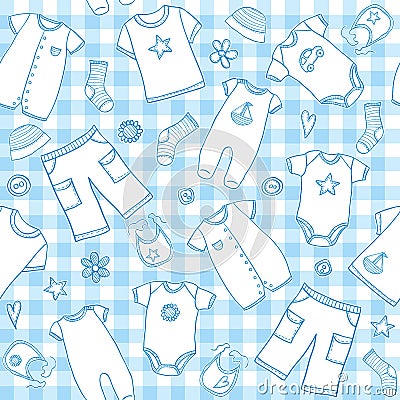 Baby boy clothes seamless pattern Vector Illustration