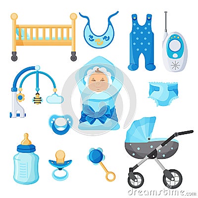 Baby boy design elements vector collection on white Vector Illustration