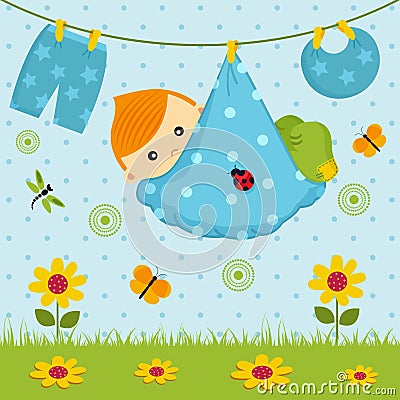 Baby boy in a diaper Vector Illustration