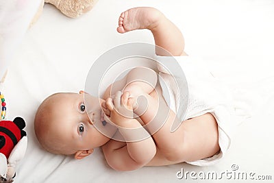 Baby boy in diaper Stock Photo