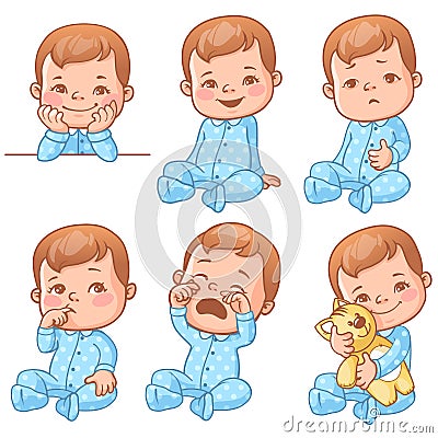 Baby boy emotions set Vector Illustration