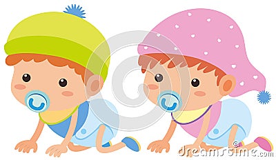 Baby boy and girl crawling Vector Illustration