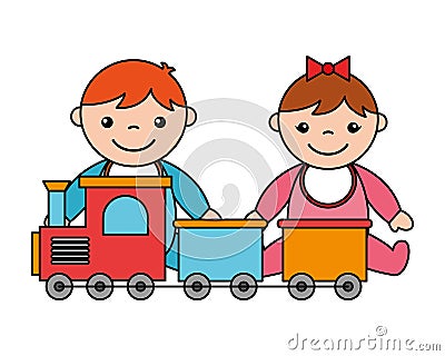 baby boy girl train kid toys Cartoon Illustration