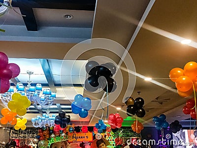 Baby Boy Happy Birthday decorations inside a big hall in Delhi India, Birthday Celebrations with colourful lighting Editorial Stock Photo